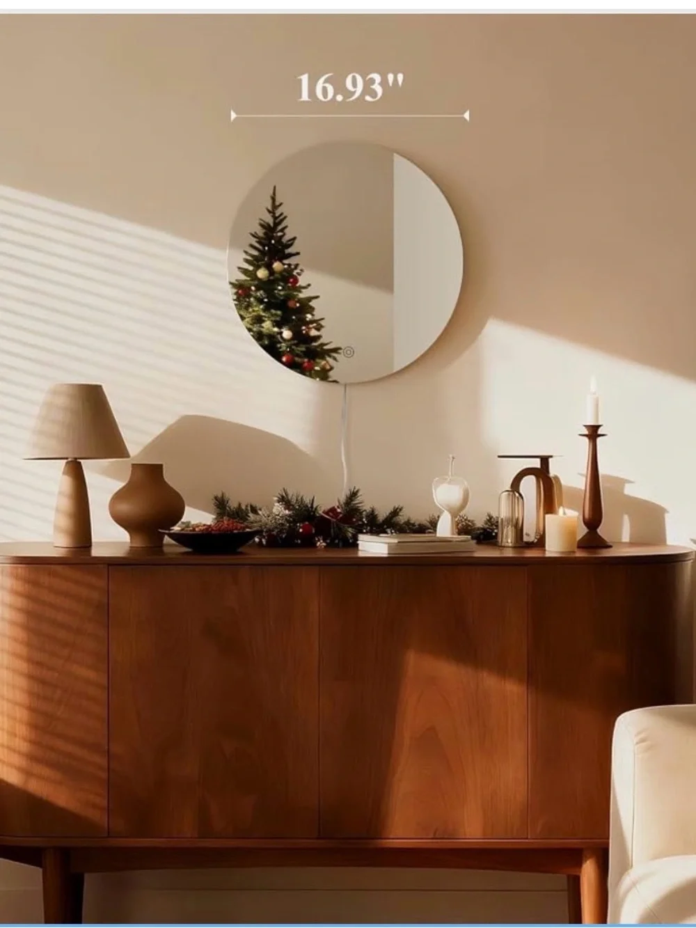 ONEWISH LED Wall Sconce, Dimmable Mirror Wall Lamp,16.93 inch Round Wall Light